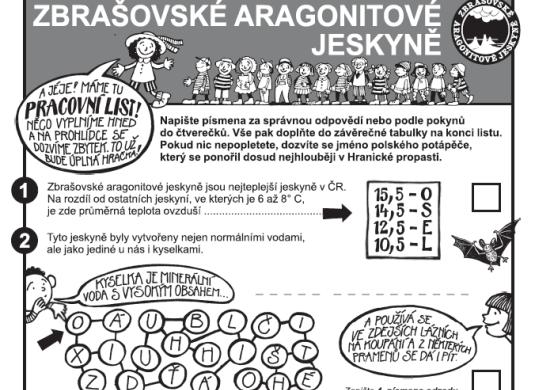 Zbrašovské aragonitové jeskyně - pracovní list